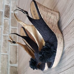 Chinese Laundry Black Wedge Peep Toe Lace